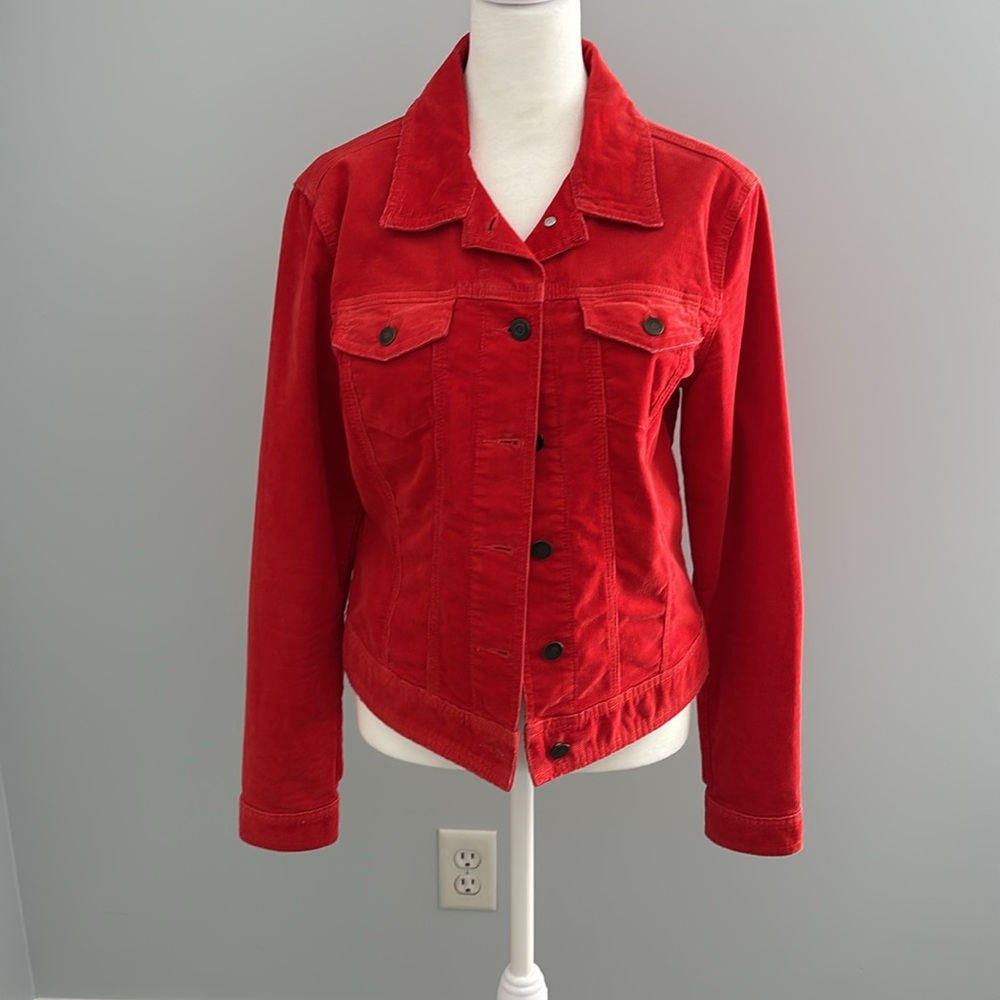 Gap Women’s red corduroy,jean jacket. Color red. Size small.
